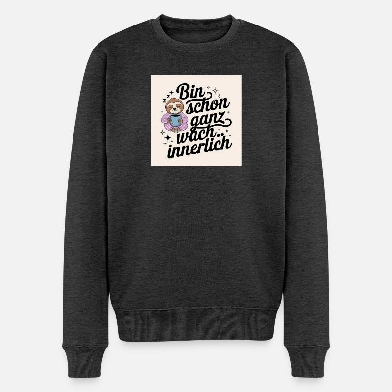 Müder Faultier mit Kaffeetasse - Männer Premium Bio Pullover - Anthrazit meliert