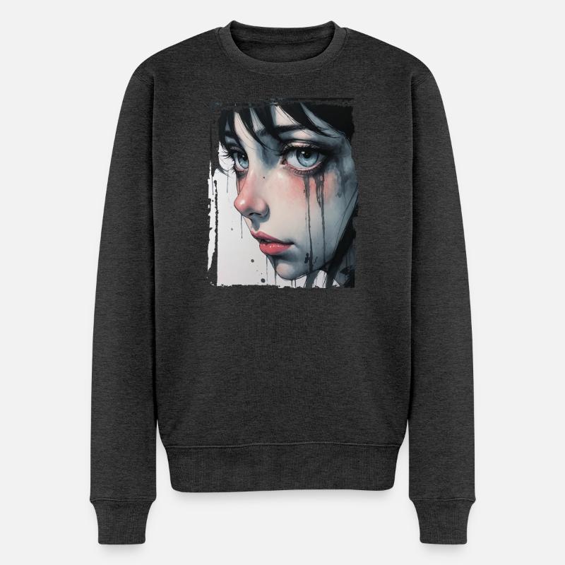 Anime Mädchen mit Tränen - Männer Premium Bio Pullover - Anthrazit meliert