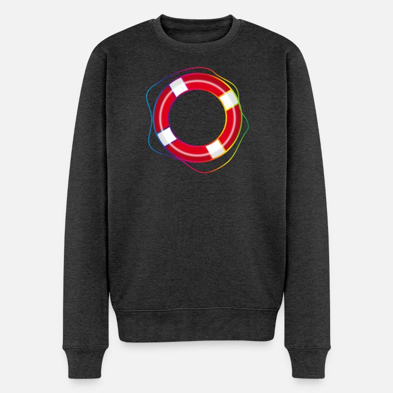 Rettungsring mit Regenbogen-Seil –Maritimes Symbol - Männer Premium Bio Pullover - Anthrazit meliert