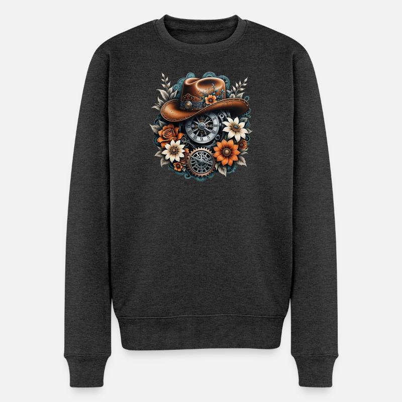 Steampunk-Cowboy-Stil. - Männer Premium Bio Pullover - Anthrazit meliert