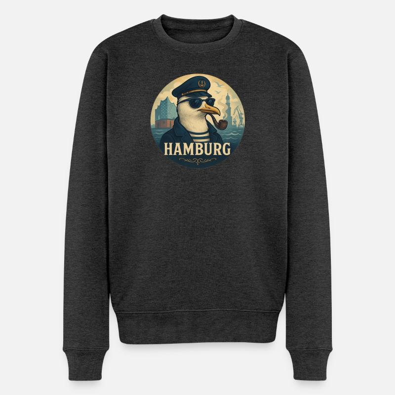Captain Möwe – Hamburg Style - Männer Premium Bio Pullover - Anthrazit meliert