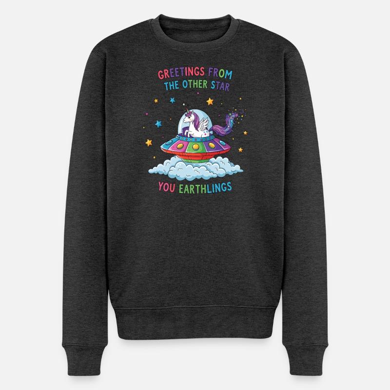 Einhorn aus dem All - Männer Premium Bio Pullover - Anthrazit meliert