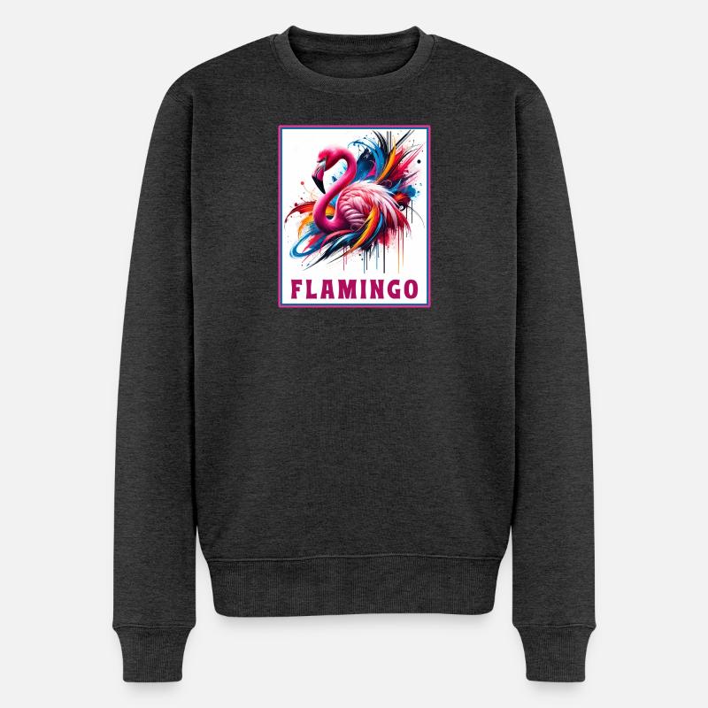 Graffiti Flamingo Explosion - Männer Premium Bio Pullover - Anthrazit meliert