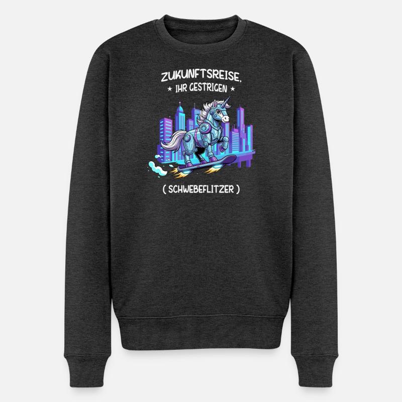 Cyber-Einhorn-Reise - Männer Premium Bio Pullover - Anthrazit meliert