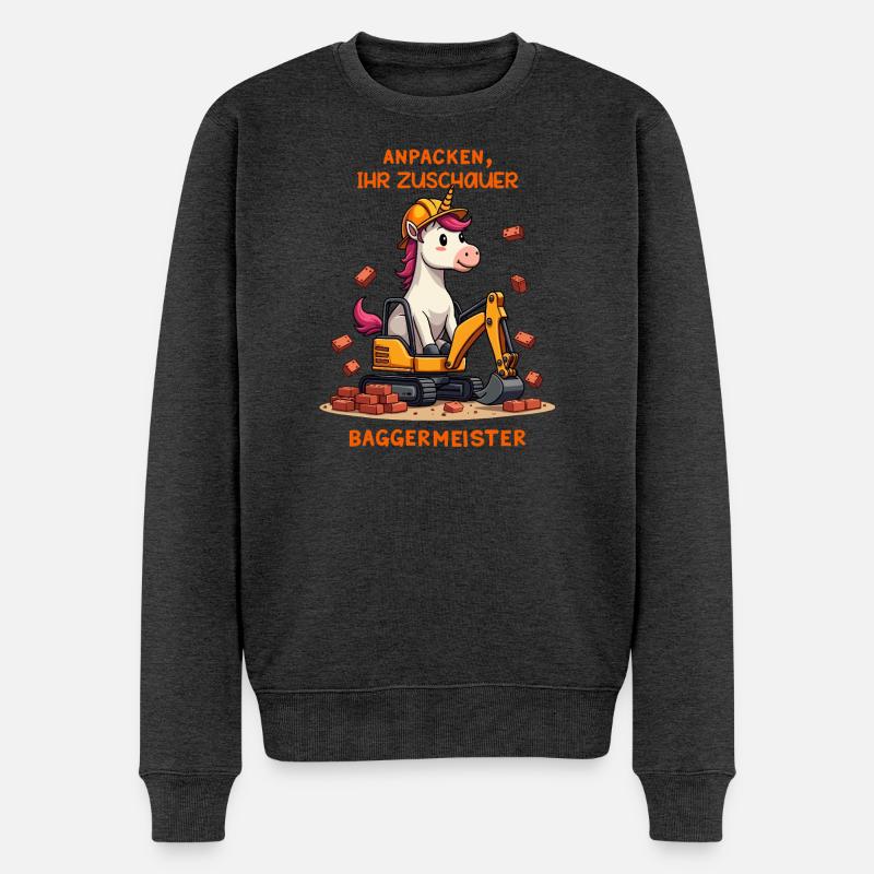 Einhorn Baggermeister - Männer Premium Bio Pullover - Anthrazit meliert