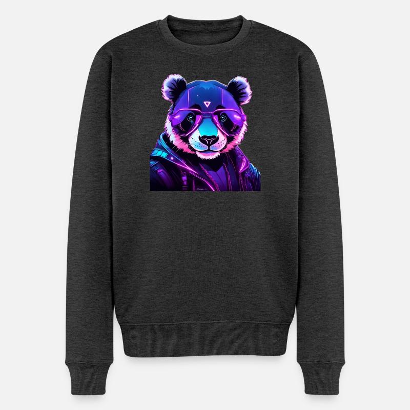 Cyberpunk Panda mit Neonbrille - Männer Premium Bio Pullover - Anthrazit meliert