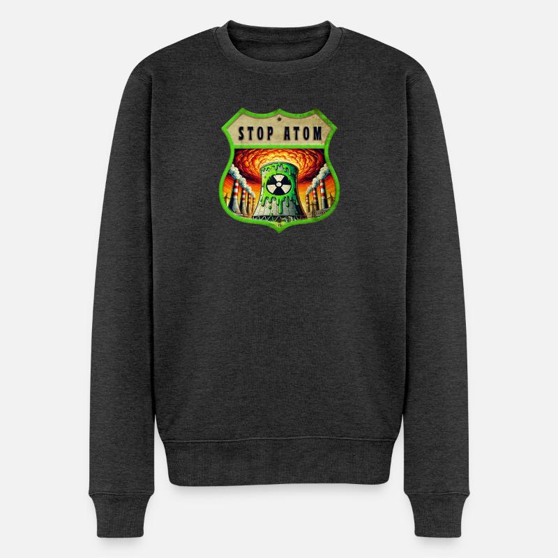 Stop Atom Wappen Design - Männer Premium Bio Pullover - Anthrazit meliert