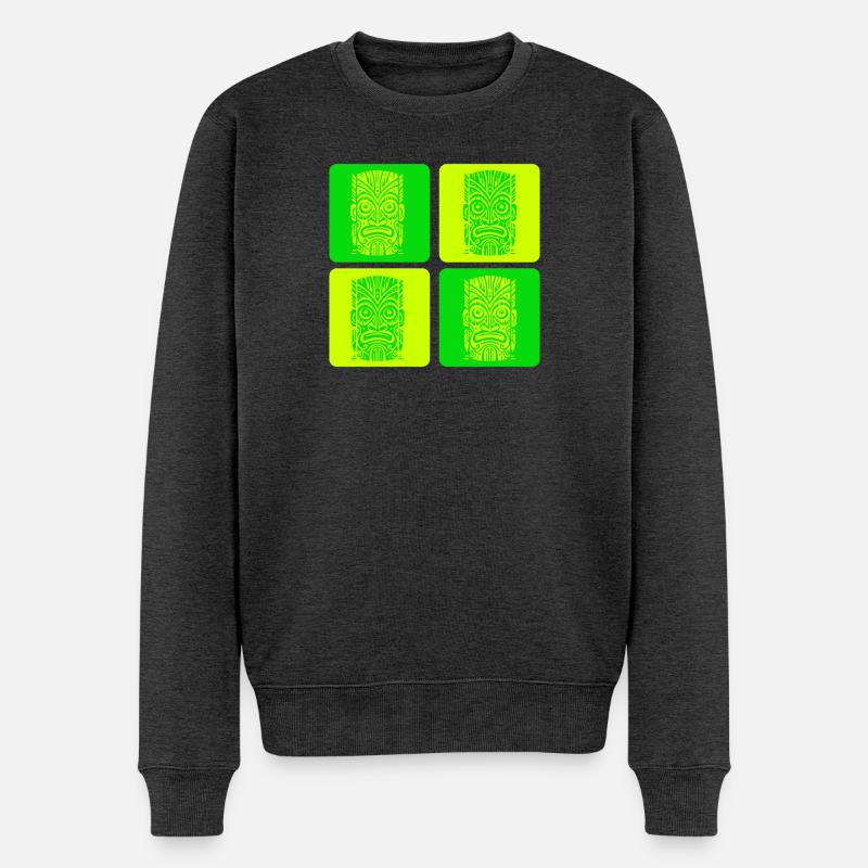 Tiki Maske - Männer Premium Bio Pullover - Anthrazit meliert