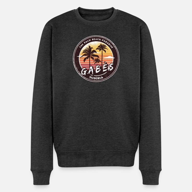 Gabès Tuneisen Palmen Design - Männer Premium Bio Pullover - Anthrazit meliert