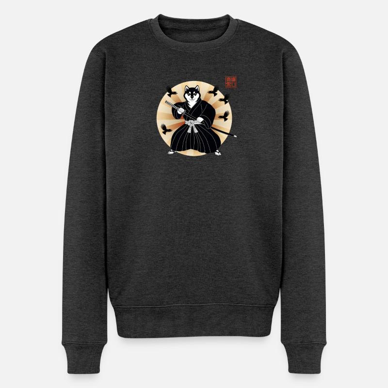 Shiba Samurai - Männer Premium Bio Pullover - Anthrazit meliert