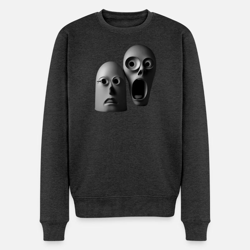 Illustration expressive de masque de crâne - Pull Premium bio Homme - anthracite chiné