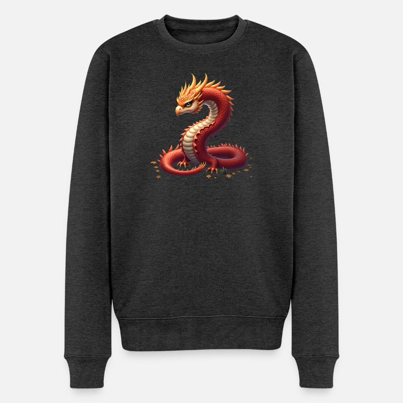 Der goldene Schlangendrache. - Männer Premium Bio Pullover - Anthrazit meliert