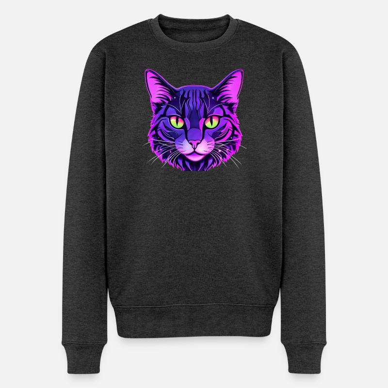 Portrait de chat aux couleurs néon - Pull Premium bio Homme - anthracite chiné