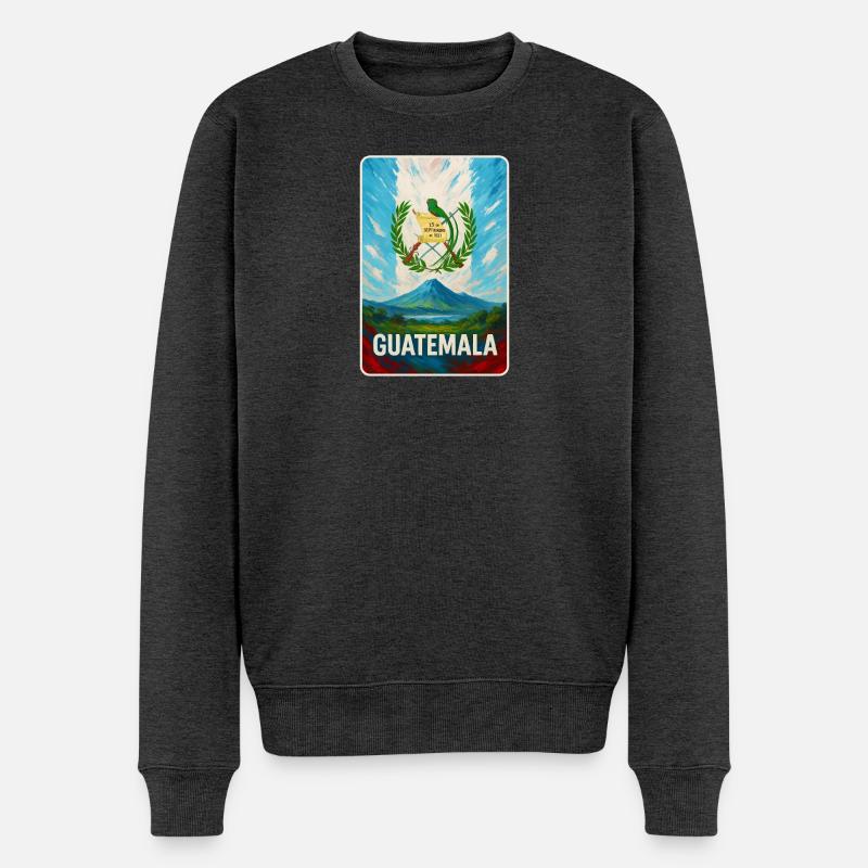 Guatemala Vulkan & Nationalwappen - Männer Premium Bio Pullover - Anthrazit meliert