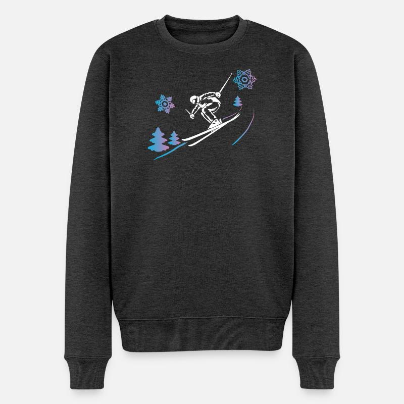Skifahrer im Winterschnee - Männer Premium Bio Pullover - Anthrazit meliert