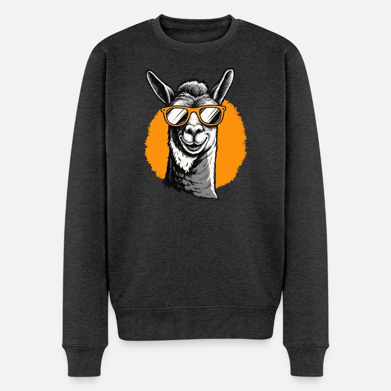 Lama mit Sonnenbrille - Männer Premium Bio Pullover - Anthrazit meliert