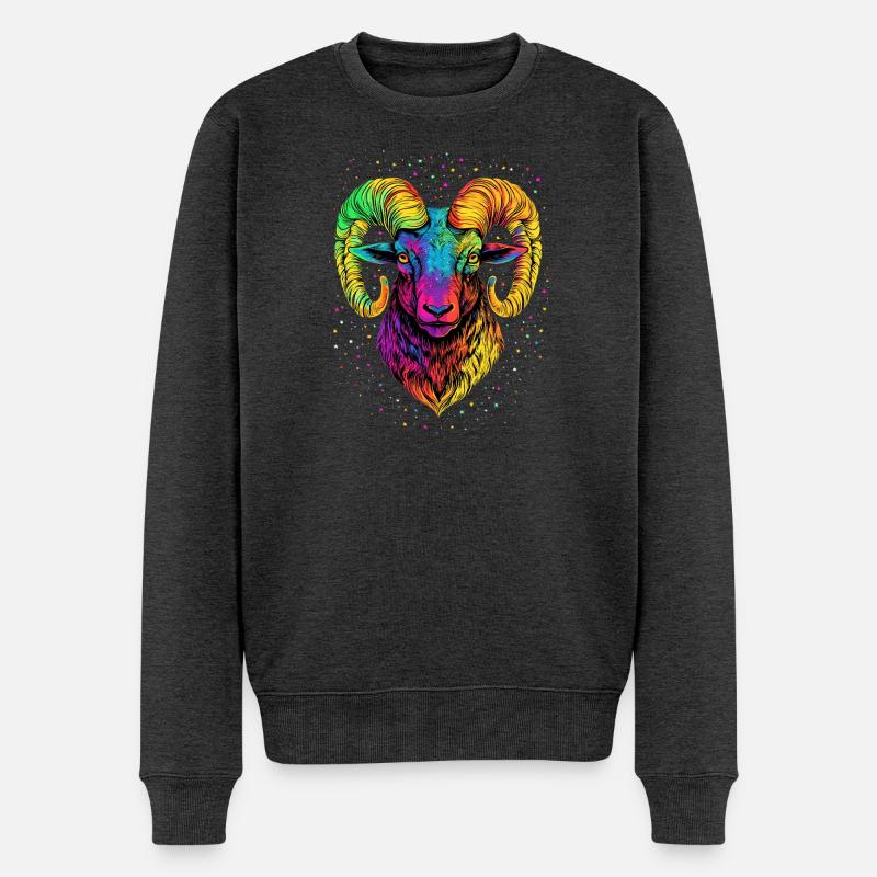 Widder Mufflon Aries Wilde Schafe Männliches Schaf - Männer Premium Bio Pullover - Anthrazit meliert