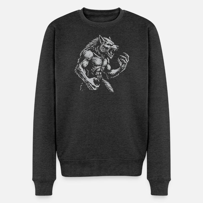 Grimmiger Warewolf Illustration - Männer Premium Bio Pullover - Anthrazit meliert