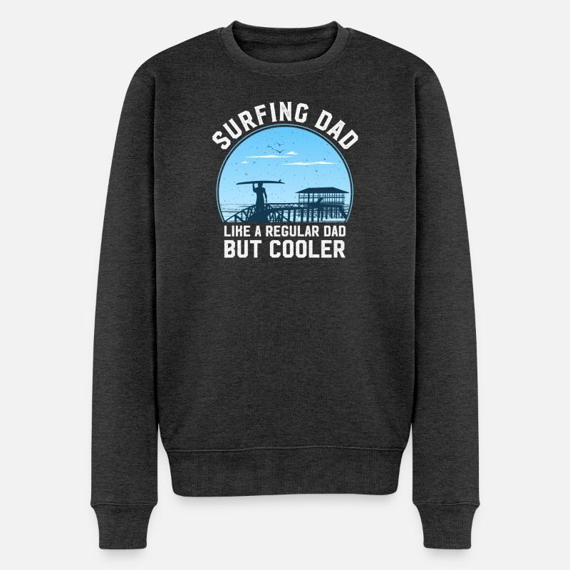 Papa Surfer mit Lebensfreude - Männer Premium Bio Pullover - Anthrazit meliert