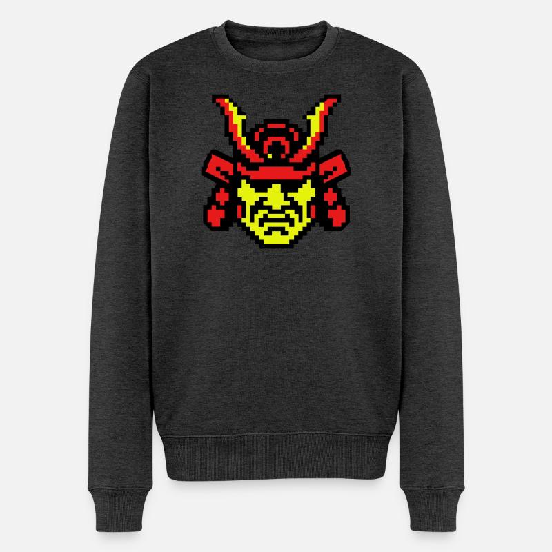 Pixel Samurai 8bit - Männer Premium Bio Pullover - Anthrazit meliert