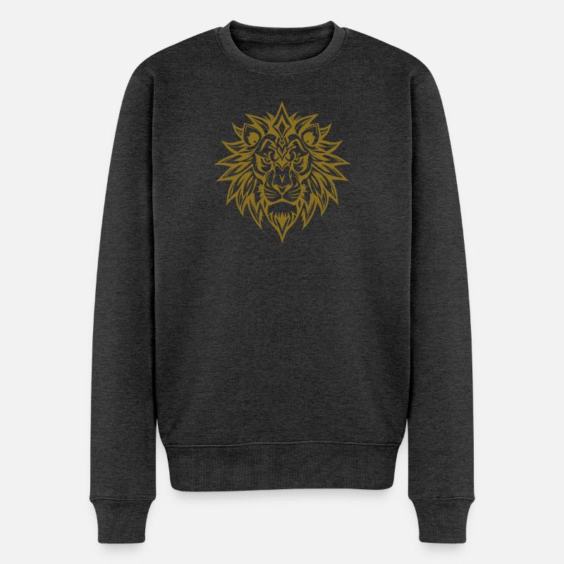 Kraftvoller Löwenkopf Tribal Design - Männer Premium Bio Pullover - Anthrazit meliert