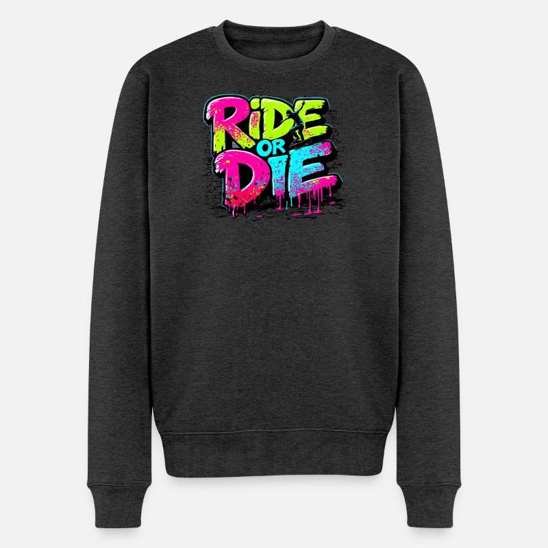 Vibrantes Skateboard-Motiv mit Farbexplosion - Männer Premium Bio Pullover - Anthrazit meliert