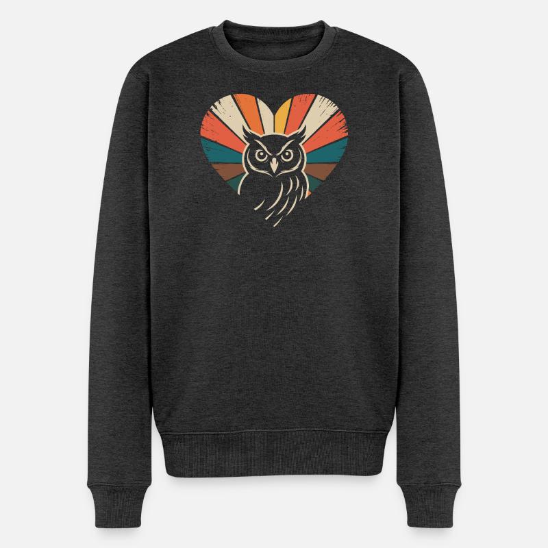 Herz mit Eule im Retro-Stil - Männer Premium Bio Pullover - Anthrazit meliert