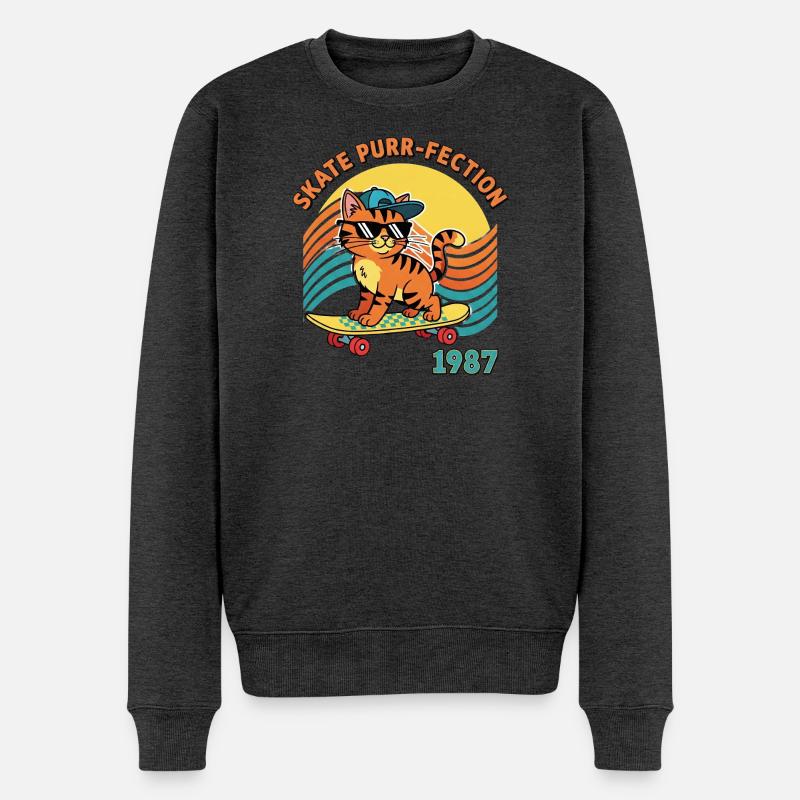 Skate cat - Männer Premium Bio Pullover - Anthrazit meliert