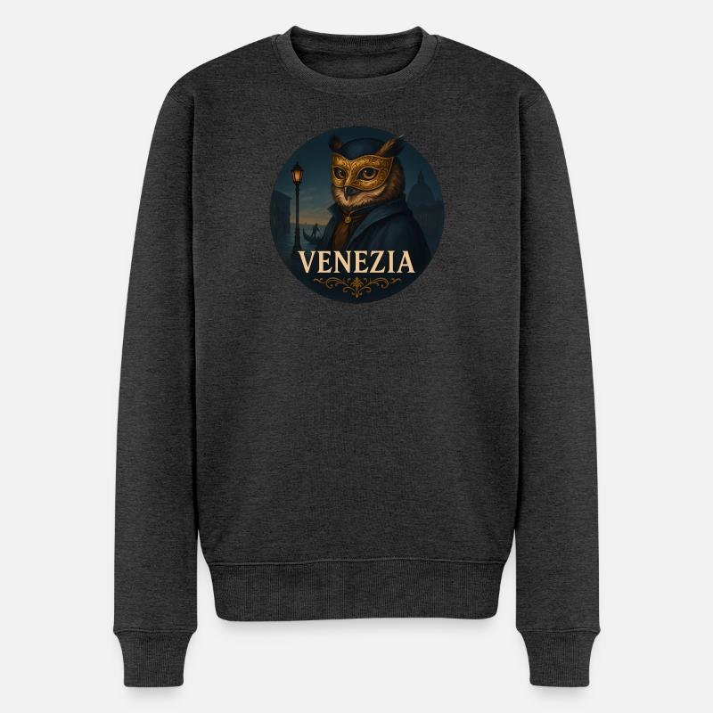 Eule – Venedig Maskenball Souvenir Design - Männer Premium Bio Pullover - Anthrazit meliert