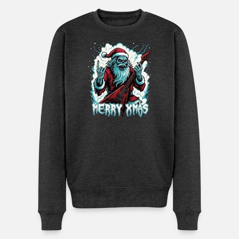 Santa Doom mit E-Gitarre - Männer Premium Bio Pullover - Anthrazit meliert