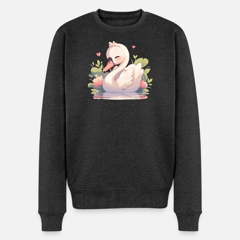 Schwäne Schwan - Männer Premium Bio Pullover - Anthrazit meliert