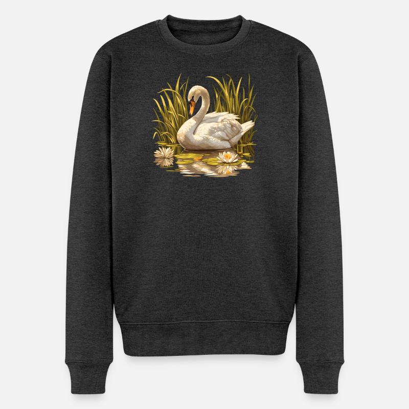 Schwäne Schwan - Männer Premium Bio Pullover - Anthrazit meliert