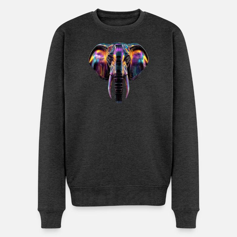 Elefantenkunst im Neon-Lichtdesign - Männer Premium Bio Pullover - Anthrazit meliert