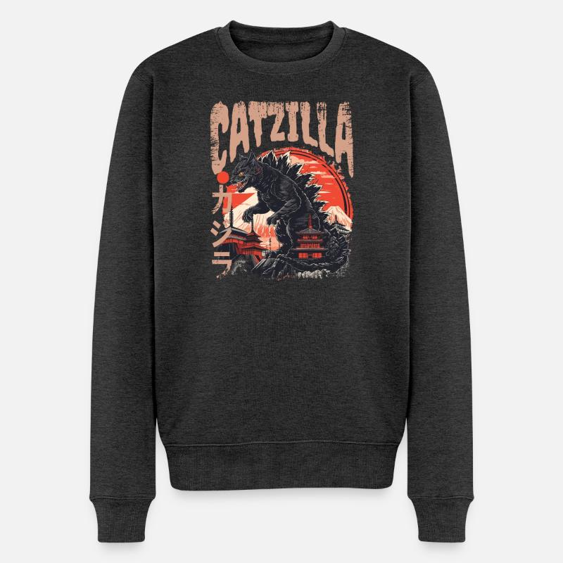 Japanische Kaiju Katze  - Männer Premium Bio Pullover - Anthrazit meliert
