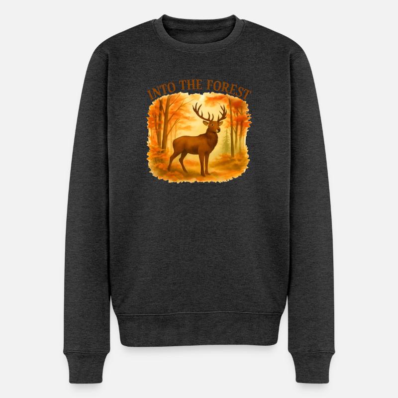 Dans la forêt – Cerf d'automne - Pull Premium bio Homme - anthracite chiné