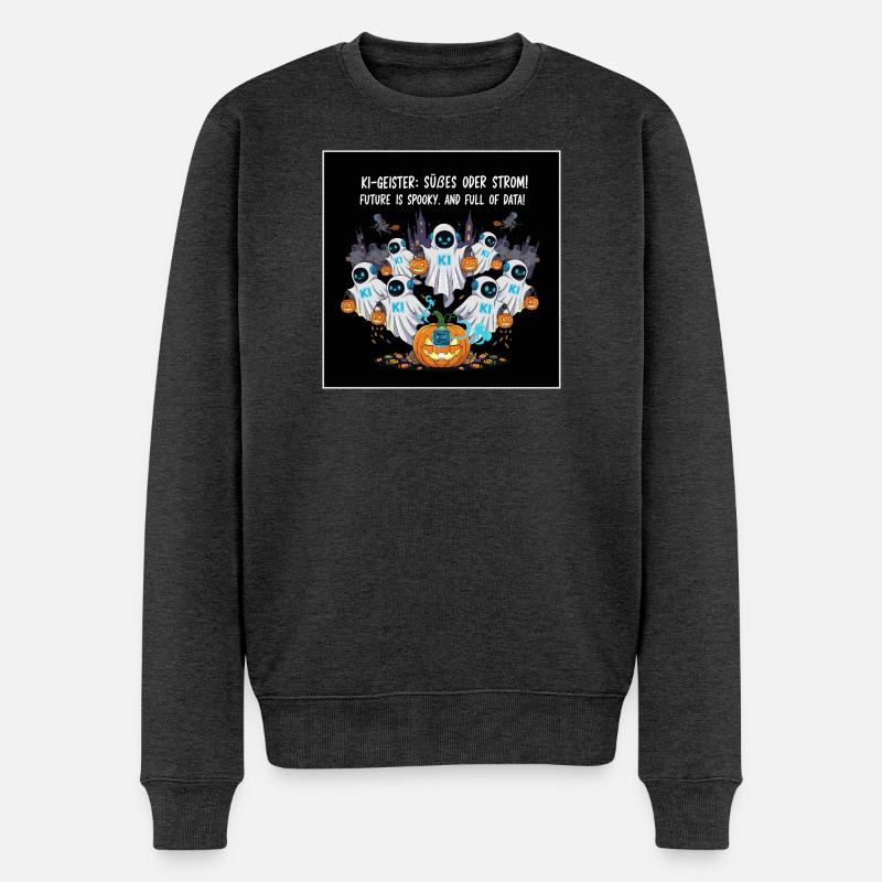KI-Geister: Süßes oder Strom ! - Männer Premium Bio Pullover - Anthrazit meliert