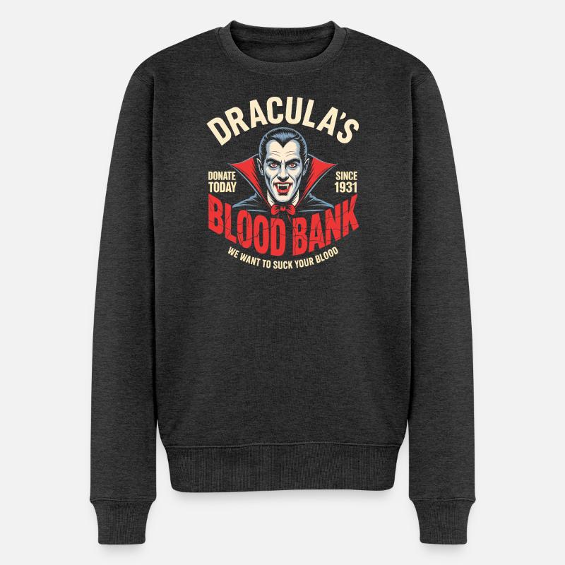 Dracula Blood Bank Vampir Humor - Männer Premium Bio Pullover - Anthrazit meliert