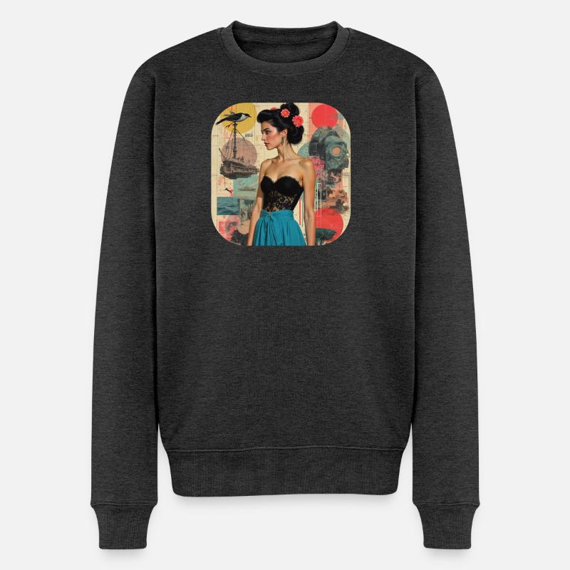 Retro Collage Vintage T Shirt - Männer Premium Bio Pullover - Anthrazit meliert