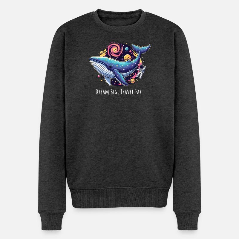 Illustration d’aventure de baleine cosmique - Pull Premium bio Homme - anthracite chiné