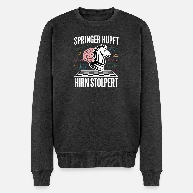 Knight Hops Cerveau Trébuche Pièces d’échecs - Pull Premium bio Homme - anthracite chiné