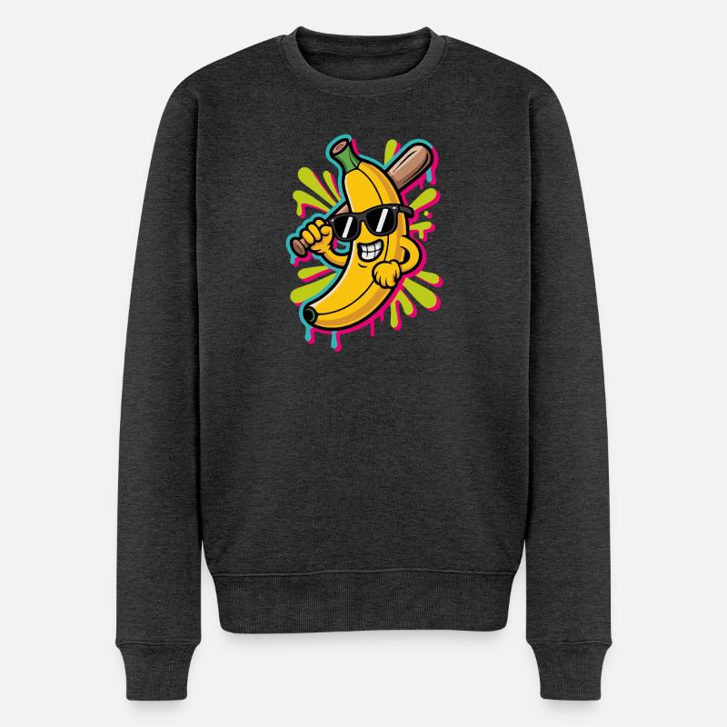 Banana Playing Baseball Cartoon - Männer Premium Bio Pullover - Anthrazit meliert
