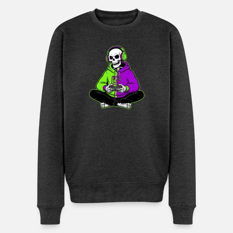 Skeleton Gamer Halloween Gaming - Männer Premium Bio Pullover - Anthrazit meliert