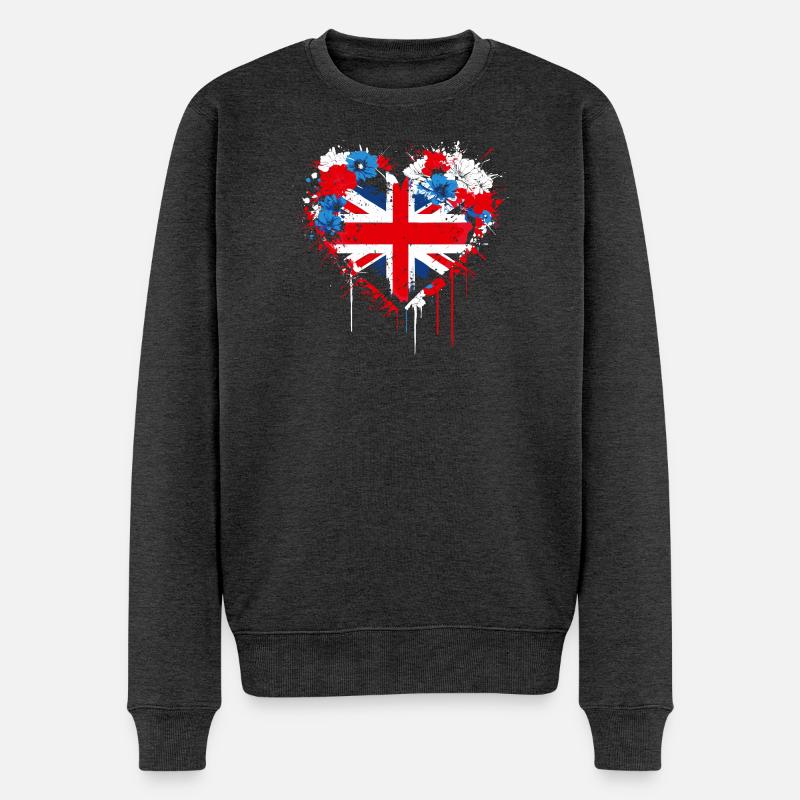 Herz von Union Jack Splash - Männer Premium Bio Pullover - Anthrazit meliert