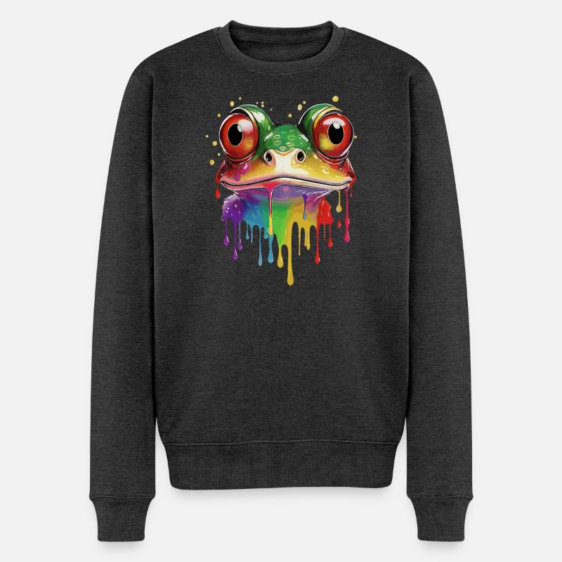 Farbklecks Froschporträt - Männer Premium Bio Pullover - Anthrazit meliert