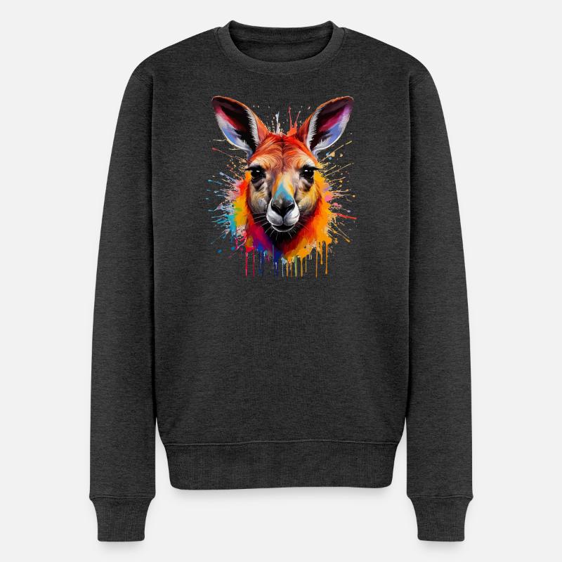 Känguru Farbexplosion Portrait - Männer Premium Bio Pullover - Anthrazit meliert