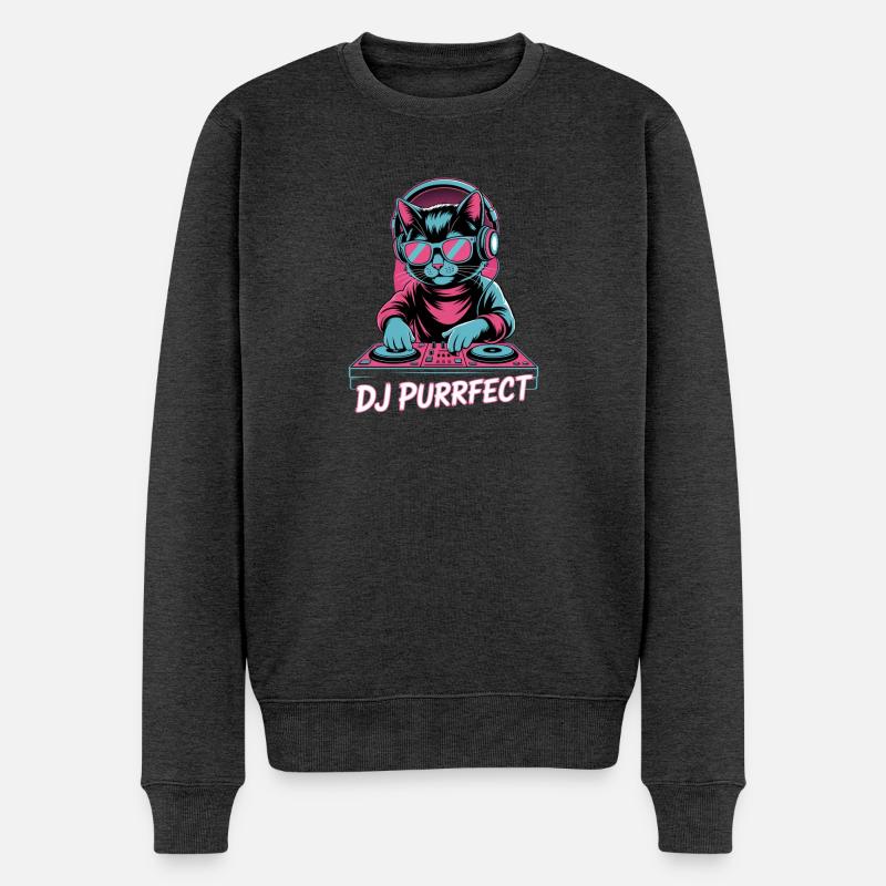 DJ Purrfect Katze DJ Kopfhörer Turntable - Männer Premium Bio Pullover - Anthrazit meliert