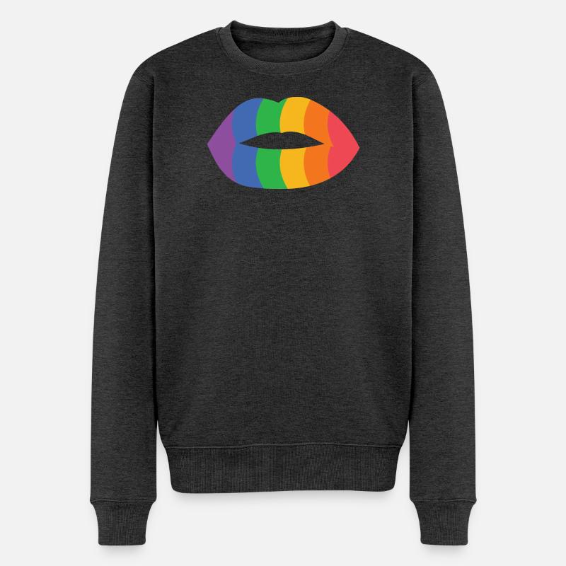 Regenbogenlippen Kunstprint - Männer Premium Bio Pullover - Anthrazit meliert