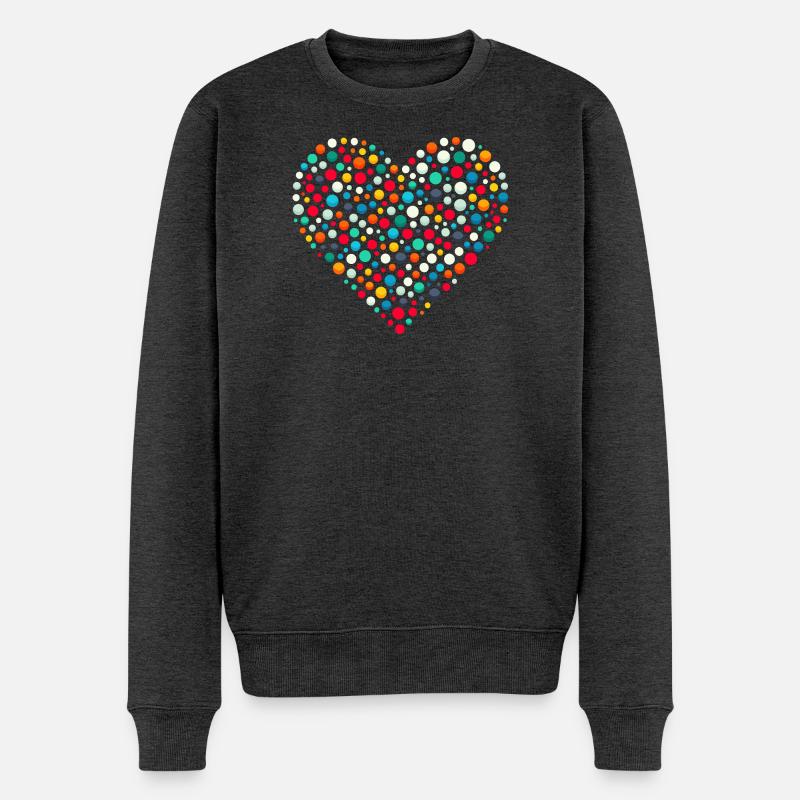 Fleckiges buntes Punkt-Herz-Mosaik - Männer Premium Bio Pullover - Anthrazit meliert