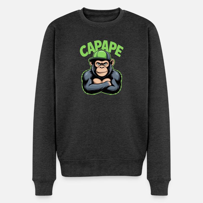 CAPAPE Cool Monkey avec casquette Style urbain - Pull Premium bio Homme - anthracite chiné
