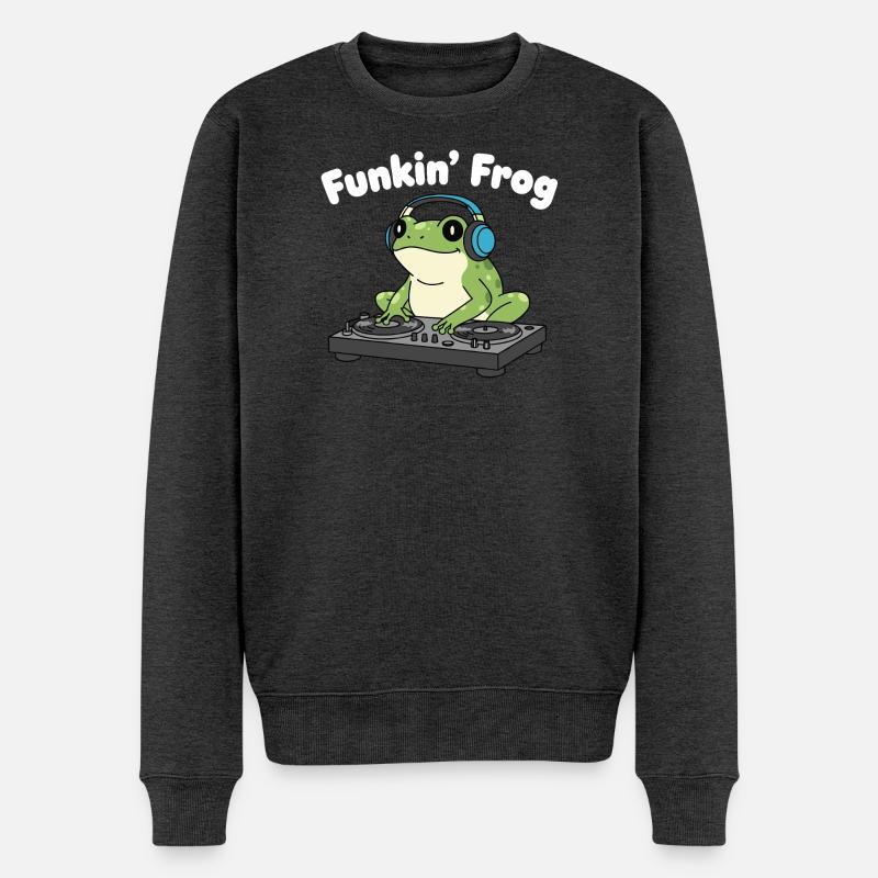Funkin' Frosch DJ im Kopfhörer - Männer Premium Bio Pullover - Anthrazit meliert